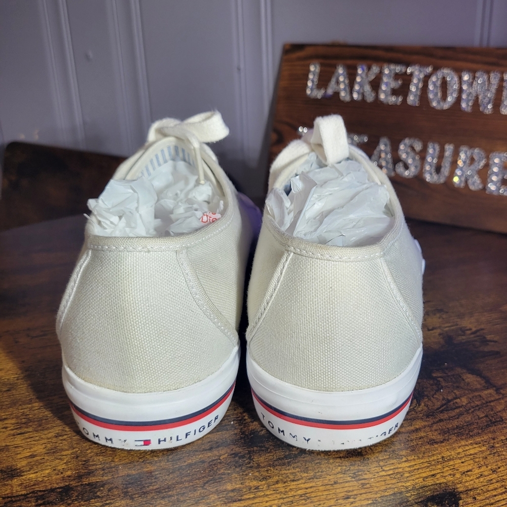 Vintage Tommy Hilfiger White canvas Sneakers women 8.5 - Picture 4 of 11